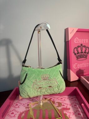 Juicy Couture Mint Green Quilted Mini Shoulder Bag with Black Strap